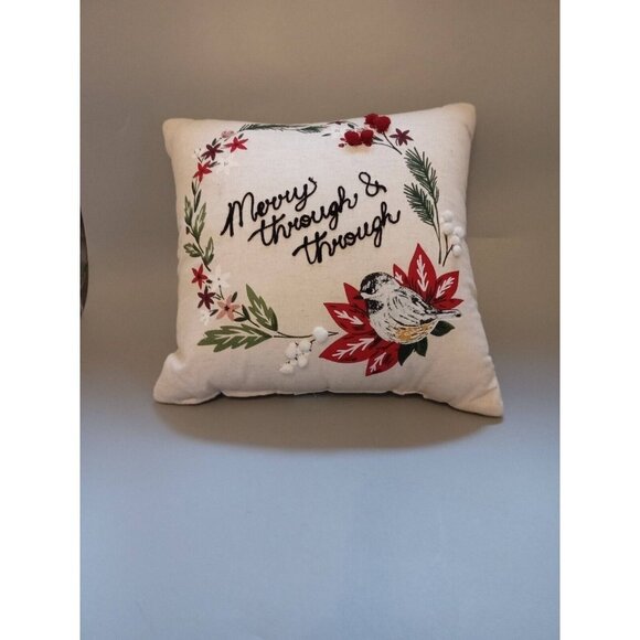 Preowned St. Nicholas Square Cardinal Throw Pillow 12”x12” Christmas - Picture 1 of 4